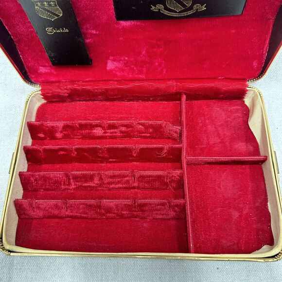 Vintage Shields Men's Accessory Jewelry Case Organizer Faux Leather Red Velvet - Picture 12 of 15